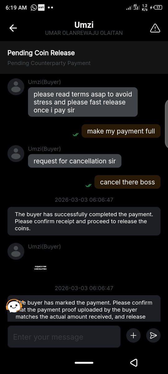 OgDreadlock's tweet photo. @Bybit_Official Images while buyer shall telling to cancel trade in aim to dupe me while bybit was awarded of the due to live chat https://t.co/GZG5lk5Hzr