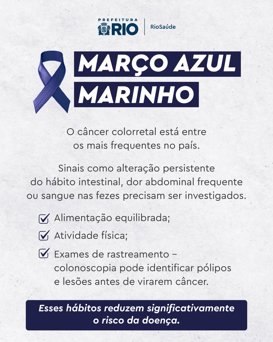 Março é um chamado à consciência.

👉 Lilás, Amarelo e Azul-Marinho enfatizam a importância da prevenção do câncer de colo do útero, da atenção à endometriose e do cuidado com o câncer colorretal.

Prevenir é um ato de responsabilidade com você e com quem você ama. ✨