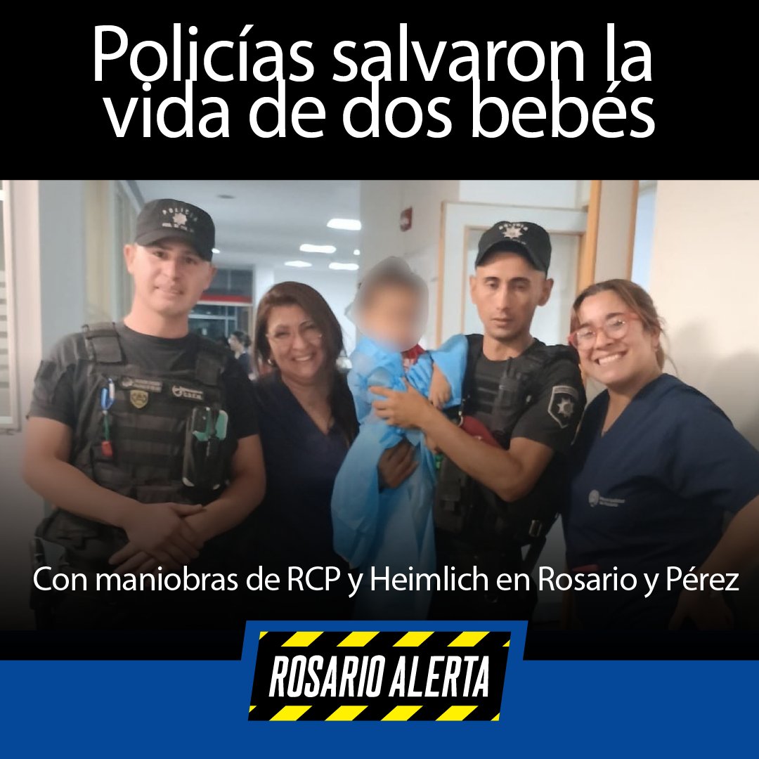 RosarioAlerta's tweet image. 👮‍♂️🚑 Dos intervenciones clave en Rosario y Pérez: policías aplicaron maniobras de #Heimlich y #RCP y lograron salvar a dos bebés en estado crítico. La rápida reacción fue determinante. Más detalles en la nota 👇 #Rosario #Pérez  rosarioalerta.com.ar/site/?p=31191 a través de @RosarioAlerta