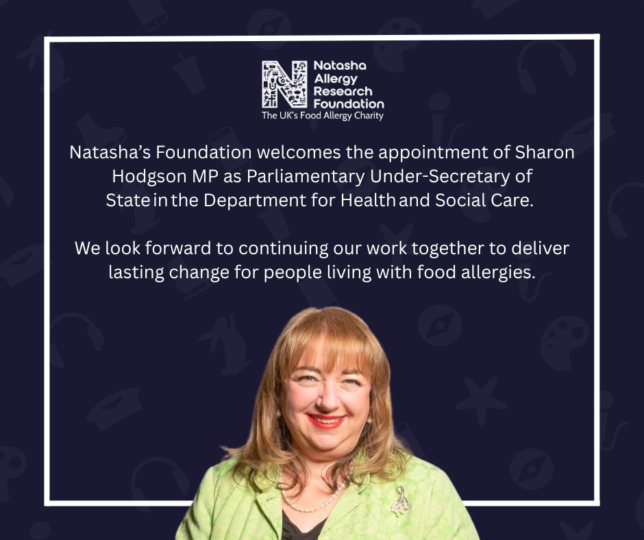 NatashasLegacy's tweet photo. Natasha’s Foundation welcomes
@SharonHodgsonMP as Parliamentary Under-Secretary of State at DHSC. A long-time advocate for #children &amp; #school food, we look forward to continuing our work to keep people with #foodallergies safe and included. https://t.co/lUbNWdTLPp