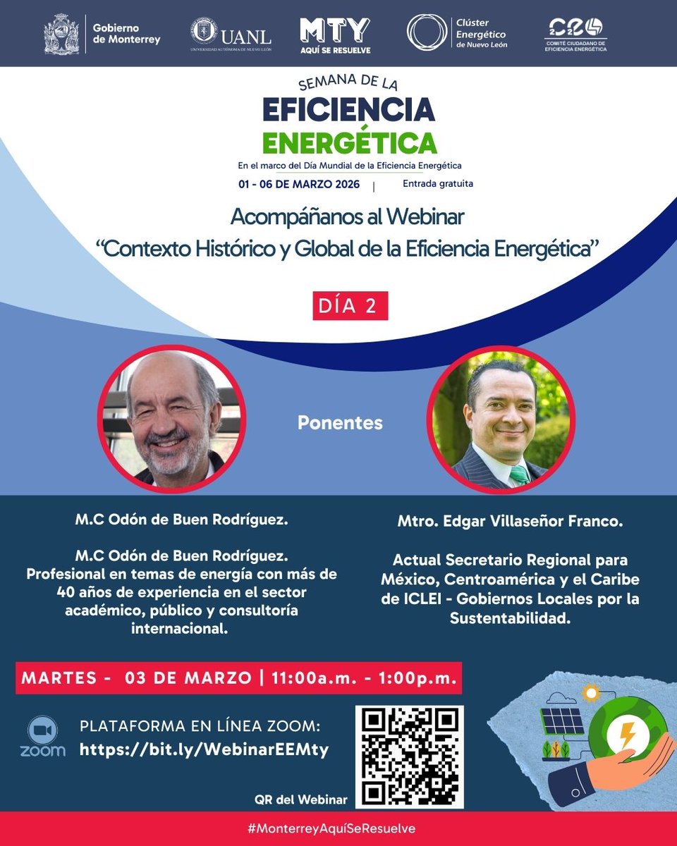 Entender el pasado es clave para liderar el futuro de la descarbonización. Te invitamos el día de hoy al webinar: “Contexto Histórico y Global de la Eficiencia Energética”.

🕒 Horario: 11:00 a.m. – 1:00 p.m.
🔗 Regístrate aquí: bit.ly/WebinarEEMty

#EficienciaEnergética