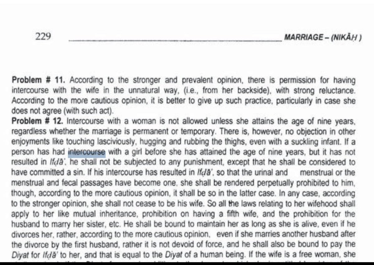 “Intercourse with a woman is not allowed unless she attains the age of nine years...There is, however, no objection in other sexual enjoyments like touching lasciviously, hugging and rubbing the thighs, __even with a suckling infant__.''

Islam, ladies and gentlemen.