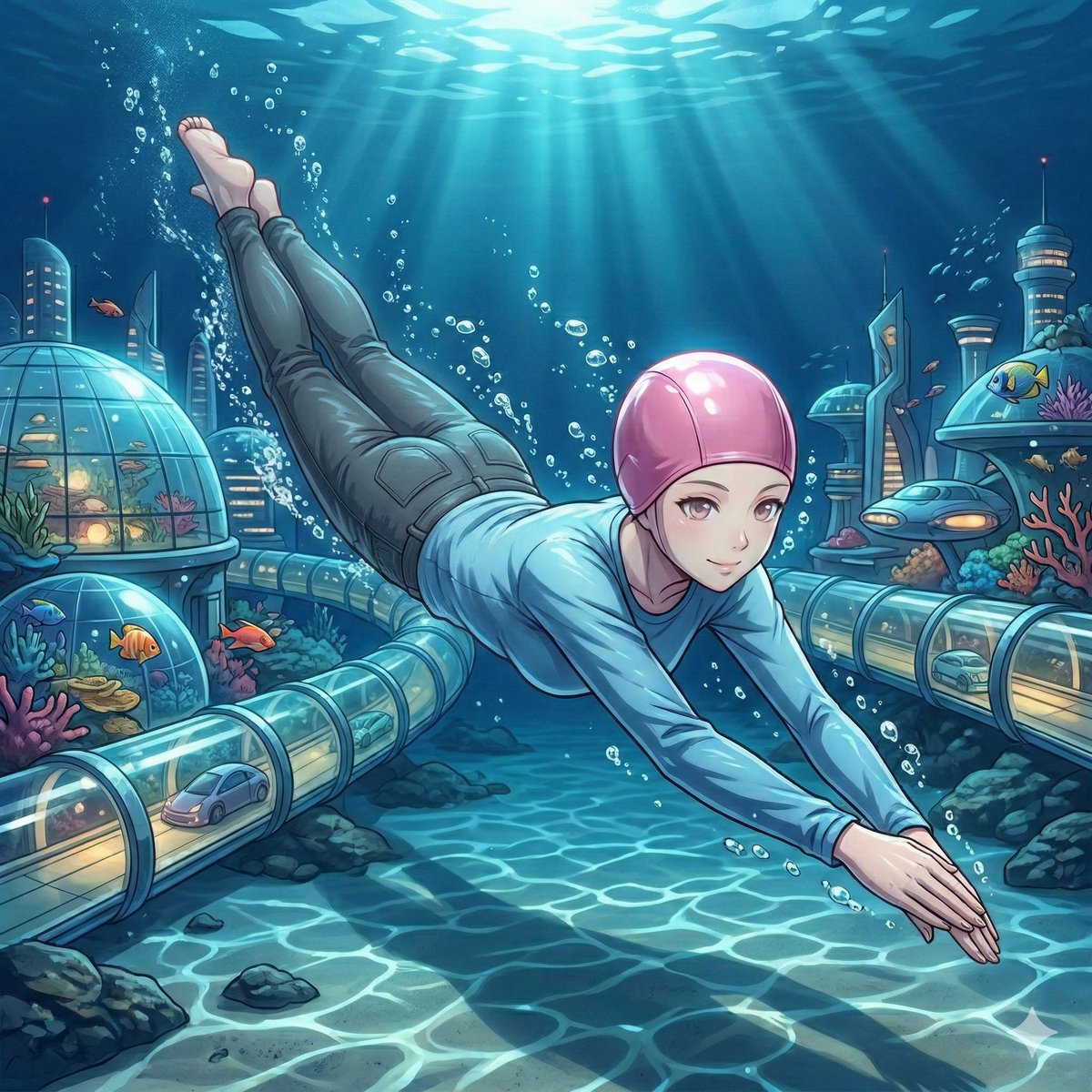 masamune_sakaki's tweet image. このツイートが流れてきた人全員「生成AIを活用した水中のイラスト・動画」を１枚貼り付けて！（第53回目）

ダイビング、水泳、溺れてる人、水中の絵ならなんでもオッケーです！

※一番人気作はMVP認定します！インプレゾンビの誤判定をさけるために、投稿者同士で適度に自然な交流をお願いします。