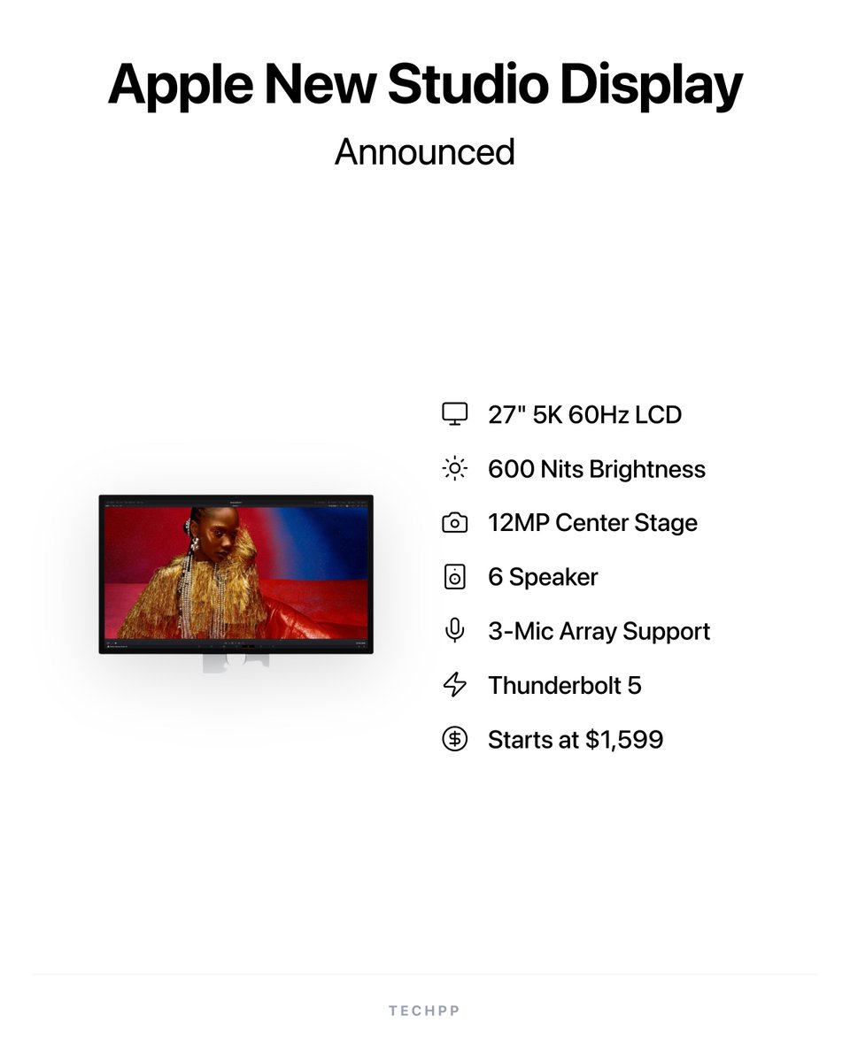 techpp's tweet image. Apple has officially announced the new Studio Display. 

#Apple #AppleStudio #Display