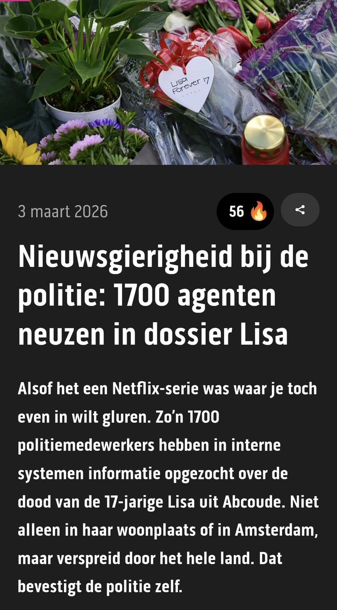 Miss_Royal73's tweet image. Zo’n 1700 #politiemedewerkers hebben in interne systemen #informatie opgezocht over de dood van de 17-jarige #Lisa uit Abcoude. 👮🏻

Zouden zij soms twijfels hebben bij het verhaal?? 🤔

powned.tv/article/nieuws…