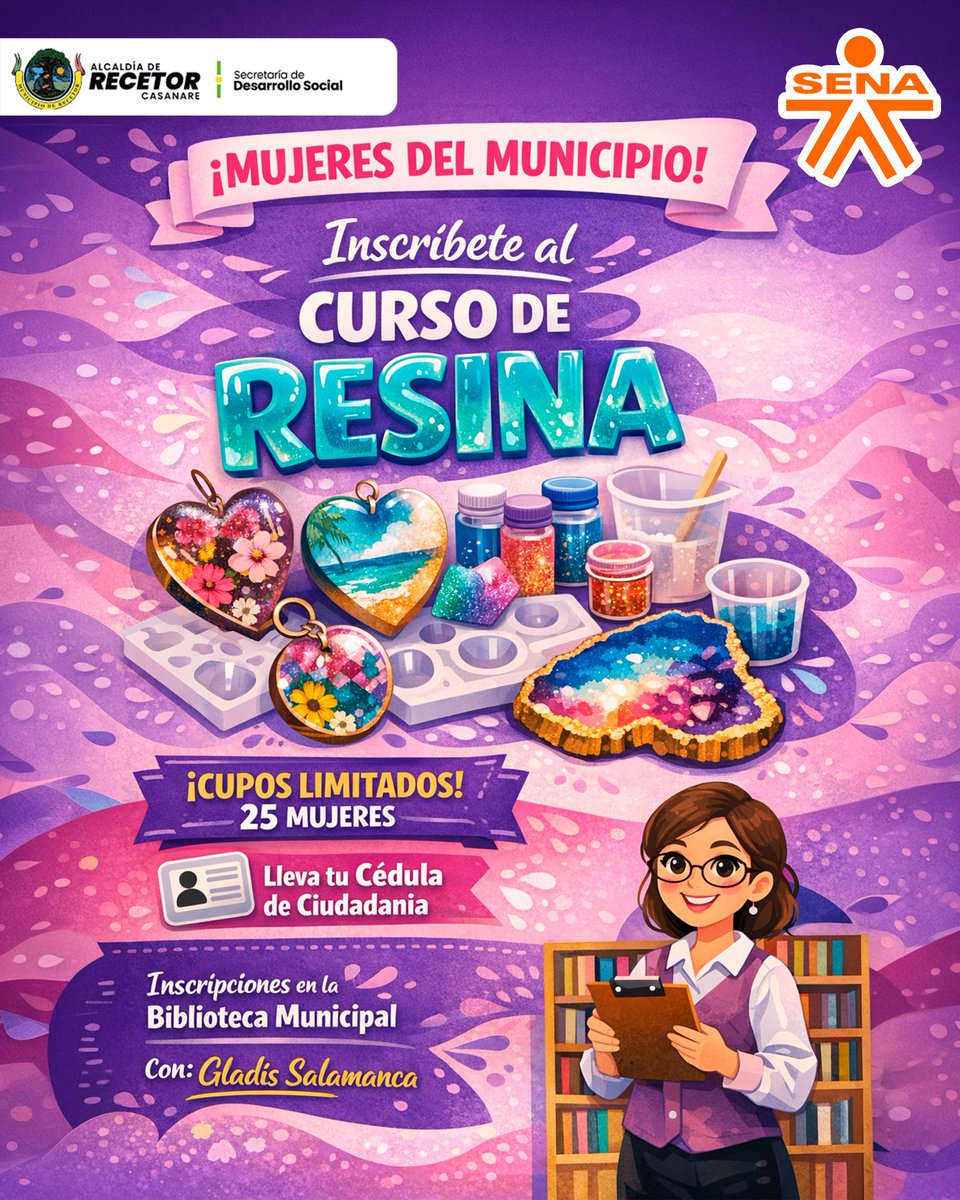 Una oportunidad para aprender algo nuevo, descubrir tu creatividad y transformar ideas en arte.

El curso de resina es un espacio pensado para mujeres que quieren fortalecer sus habilidades, compartir, crear y abrir nuevas posibilidades para su futuro.