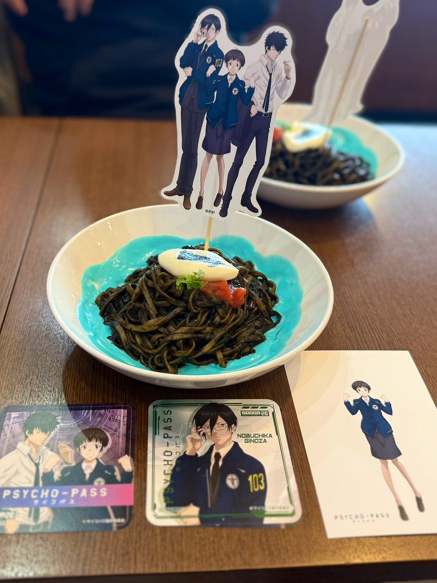 psycho_yass's tweet photo. ノイタミナ20周年記念セレクションキャンペーンの第5弾は『PSYCHO-PASS サイコパス』！

ということで本当に久しぶりに #ノイタミナカフェ にお邪魔してきました♪

一見、色相が濁りそうなこのPSYCHO-PASSTA、めちゃめちゃ美味しかったので食後はかなりクリアカラーになったはずです😊

#pp_anime https://t.co/5gRttIe0NL