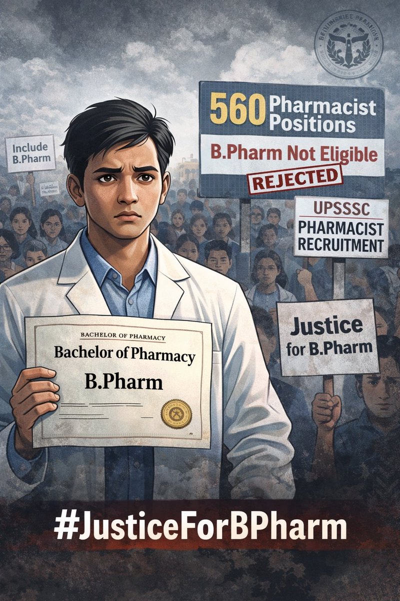 mydurgeshshukla's tweet photo. 🚨 560 पदों की फार्मासिस्ट भर्ती में B.Pharm अभ्यर्थियों को बाहर रखना अन्यायपूर्ण है।

द्वारा जारी पात्रता मानदंड में संशोधन कर B.Pharm डिग्रीधारकों को भी शामिल किया जाना चाहिए।

जब उच्च शिक्षित फार्मासिस्ट उपलब्ध हैं, तो उन्हें अवसर से वंचित करना उचित नहीं।
समान योग्यता, समान अवसर — यही न्याय है।
#JusticeForBPharm 
#UPSSSC #PharmacistRecruitment