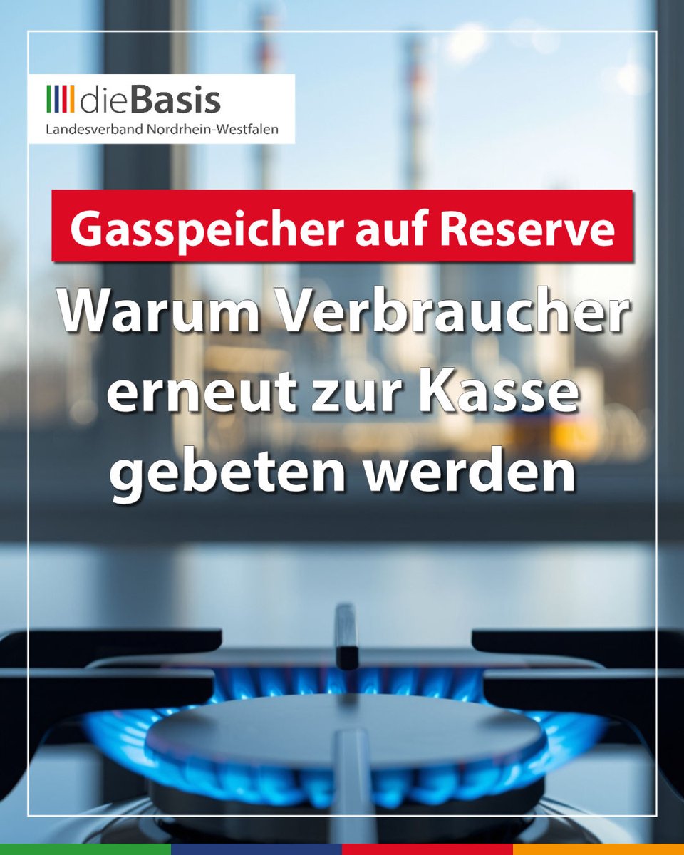 diebasisnrw's tweet photo. 🪫 Gasspeicher auf Reserve: Warum Verbraucher erneut zur Kasse gebeten werden

💸 Notfall-Ausschreibungen über 59 Mio. Euro zur Netzstabilität – finanziert über Umlagen, die am Ende Haushalte und Betriebe tragen. Offiziell kein staatlicher Auftrag, doch die Rechnung landet bei den Verbrauchern.

🚨 Wenn Energiepolitik zum Dauerprovisorium wird, leidet Planungssicherheit. 

✅ dieBasis steht für Versorgungssicherheit, regionale Verantwortung und Kostenklarheit statt versteckter Umlagen.

🟩🟩🟦🟦🟥🟥🟧🟧

🤝 Jetzt Mitglied werden: https://t.co/241ei8pH0e

🟩🟩🟦🟦🟥🟥🟧🟧

🔗 Quelle: https://t.co/4EIZVJa6Cl

#Gasspeicher #Netzstabilität #Gaspreise #Energiepolitik #Versorgungssicherheit #Haushalte #Mittelstand