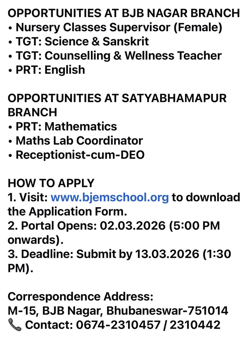 BjemSchool's tweet photo. @CMO_Odisha @SecyChief @dpradhanbjp @cbseindia29 BJEM School ,Bhubaneswar job notice only on social media?
No rules, no eligibility, no proper advertisement. Looks like selection is already done.
Recruitment must be transparent. #Transparency https://t.co/xox31y9twu