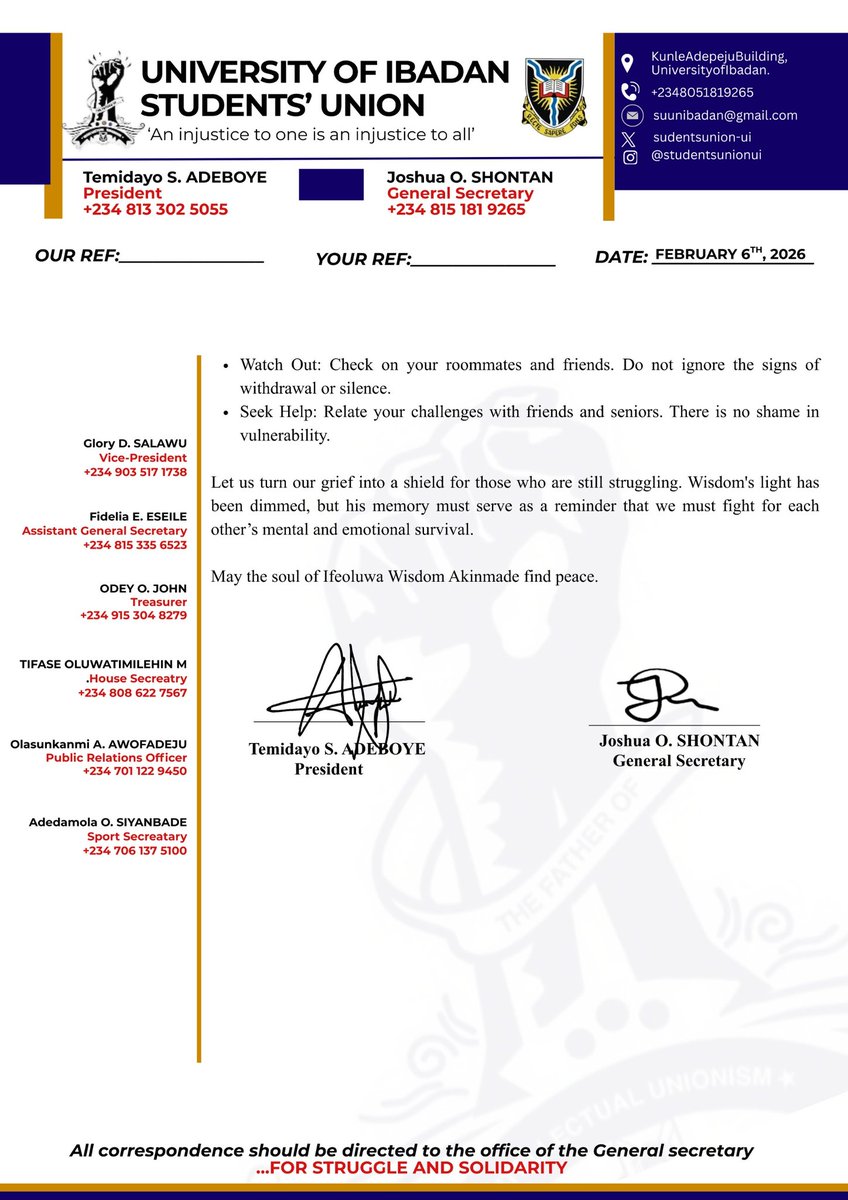 University of Ibadan Students' Union tweet media