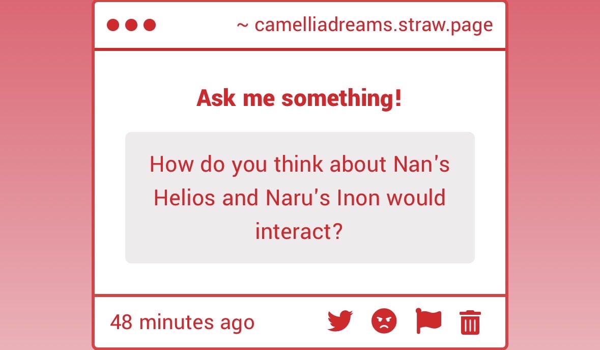😭🙏❤️ I LOVE THIS ASK (I think of both of them with so much fondness)

Inon probably has a more mischievous personality, while Heli is more innocent and sweet. So… I think Inon might get them in trouble while the younger Heli unwittingly helps because of how smart he is 🫢