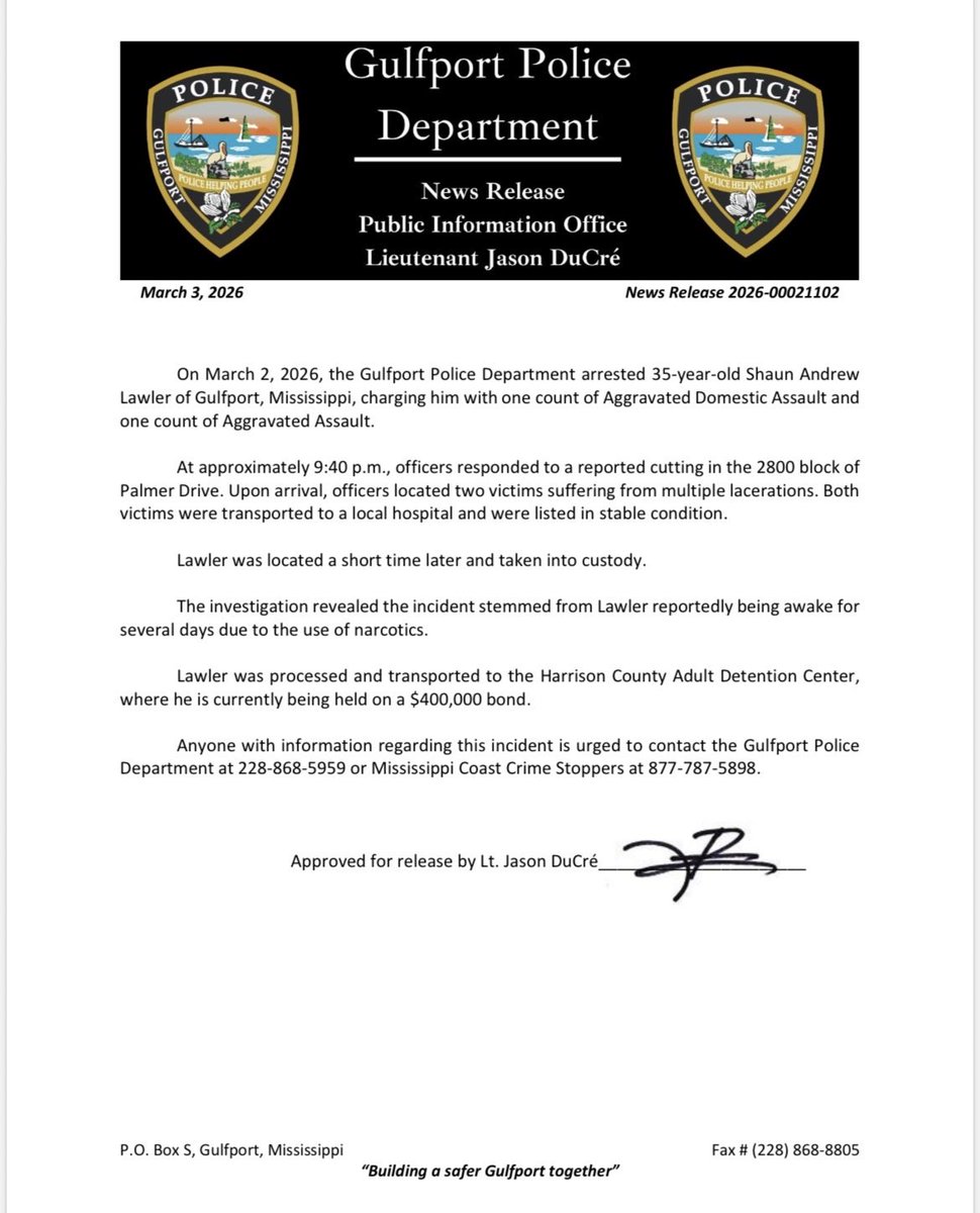 Gulfport Police Dept tweet media