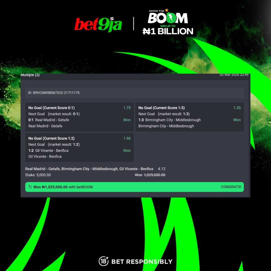 Bet9jaOfficial's tweet photo. We ππ’π’π π²π± this bet & made another millionaire! ππ°
β Original win: β¦20,580
π₯ π―π²πππ’π’π win: β¦1,029,000
B9VC088585672CE-21711175
Will you be next? π£
#CatchTheBOOM