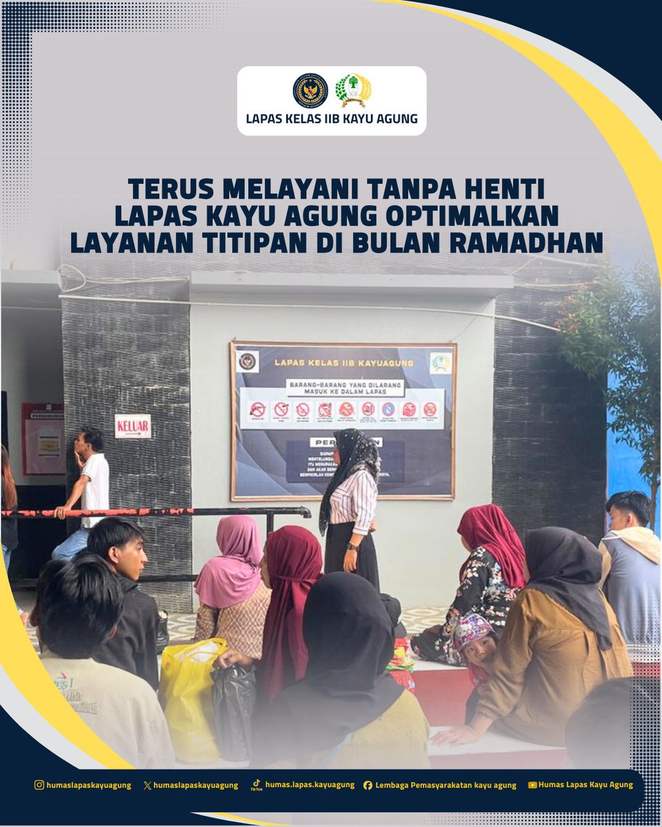 lapaskayuagung's tweet photo. Dalam rangka memberikan pelayanan prima kepada masyarakat, Lapas Kelas IIB Kayu Agung terus melaksanakan pelayanan titipan barang dan makanan bagi Warga Binaan Pemasyarakatan (WBP), Selasa (3 Maret 2026). Pelayanan ini berjalan tertib dan terjadwal selama Bulan Suci Ramadhan. https://t.co/dUIAP6qaCn