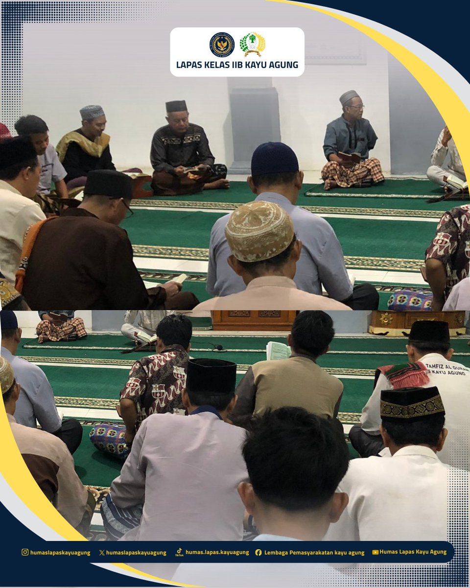 lapaskayuagung's tweet photo. Dalam rangka mengisi Bulan Suci Ramadhan 1447 Hijriah dengan kegiatan yang bernilai ibadah, Warga Binaan Pemasyarakatan (WBP) Lapas Kelas IIB Kayu Agung melaksanakan kegiatan tadarus Al-Qur’an, Selasa (3 Maret 2026), bertempat di Masjid Lapas Kayu Agung. https://t.co/VFFSuPYIjC
