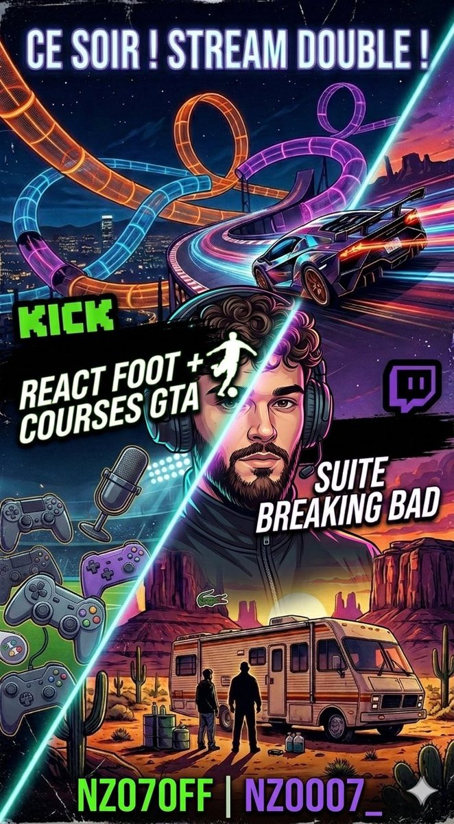 EnzoOmOm's tweet photo. Stream ce soir à 22h sur kick pour commencer, react foot + courses de la salle sur gta online avec les abos + fin de nuit on bascule sur twitch pour continuer breaking bad saison 5 ! 
https://t.co/XudzVEcBmS
https://t.co/iXBqJzh4GO https://t.co/oHB5PHfQBP
