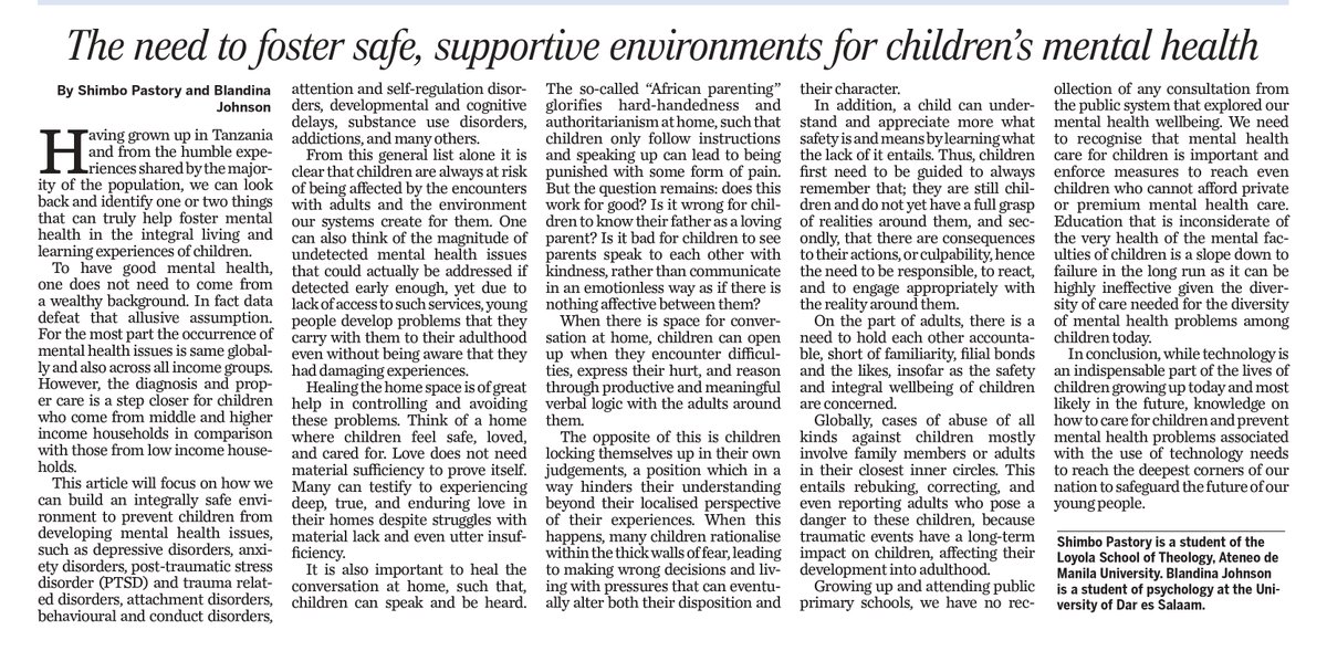docshimbo97's tweet photo. Friends, here is our article, co-authored with a psychologist-in-the-making, Blandina Johnson, published in @TheCitizenTz  Newspaper  on 17th Feb. 2026. https://t.co/iA3qXjejBs