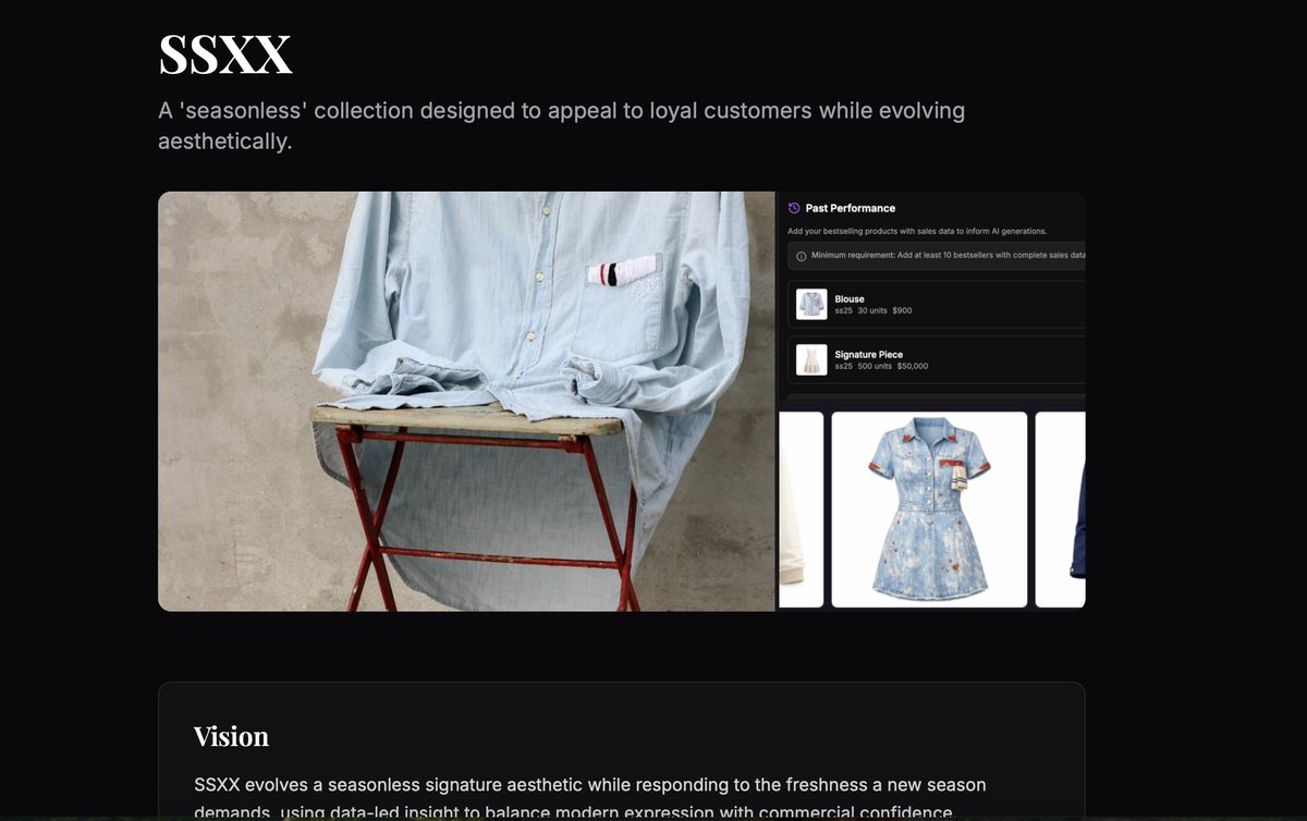 MercuriDash's tweet photo. SSXX showcases the best of our on-platform capabilities - unbounded creative freedom enhanced with brand-specific intelligence and commercial constraints. Key steps included using past performance as design input, defining brand DNA, and fostering collaboration -  https://t.co/9kuFsE4car #FashionDesign #fashionai