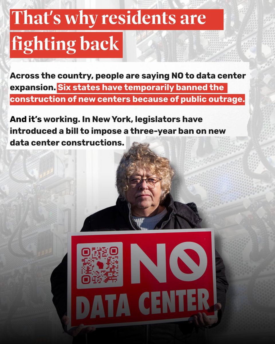 StartAUnionUFCW's tweet photo. These data centers are not here to save us, they’re here to take away our resources, increase unaffordability, and drive us away from our homes. 

Share this post to increase awareness around the data center epidemic that’s happening in our backyards. https://t.co/zVa3ezMnuI