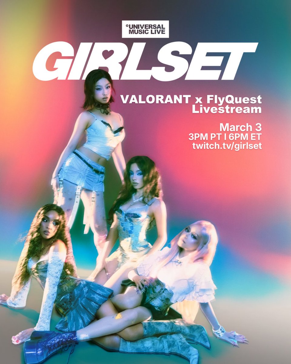 ✧⁠◝ LIVE ◜⁠✧

Les filles seront en live sur Twitch ce soir à minuit 🇫🇷

→ Nous sommes très heureuses d'annoncer que nous serons sur Twitch pour un live VALORANT bourré d'action avec FlyQuest !!
On se voit là-bas 🫶🎮

🔗 twitch.tv/girlset

#GIRLSET #Tweak