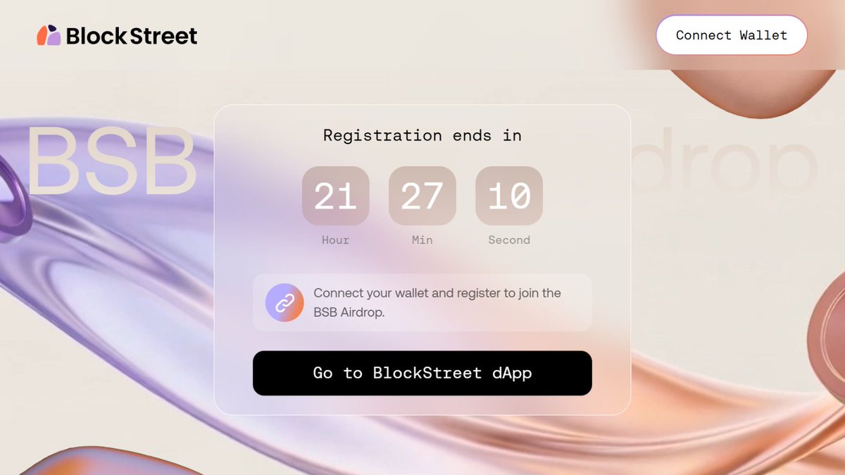hsw6699's tweet image. Block Street: Airdrop Registration is Live 🚀 $BSB 📷 Only 21 hours left  • Visit:  blockstreet.money/dashboard?invi…• Connect your wallet • Connect your Discord (optional) • Click Registration • Enter email verification code  • Complete Registration 📷