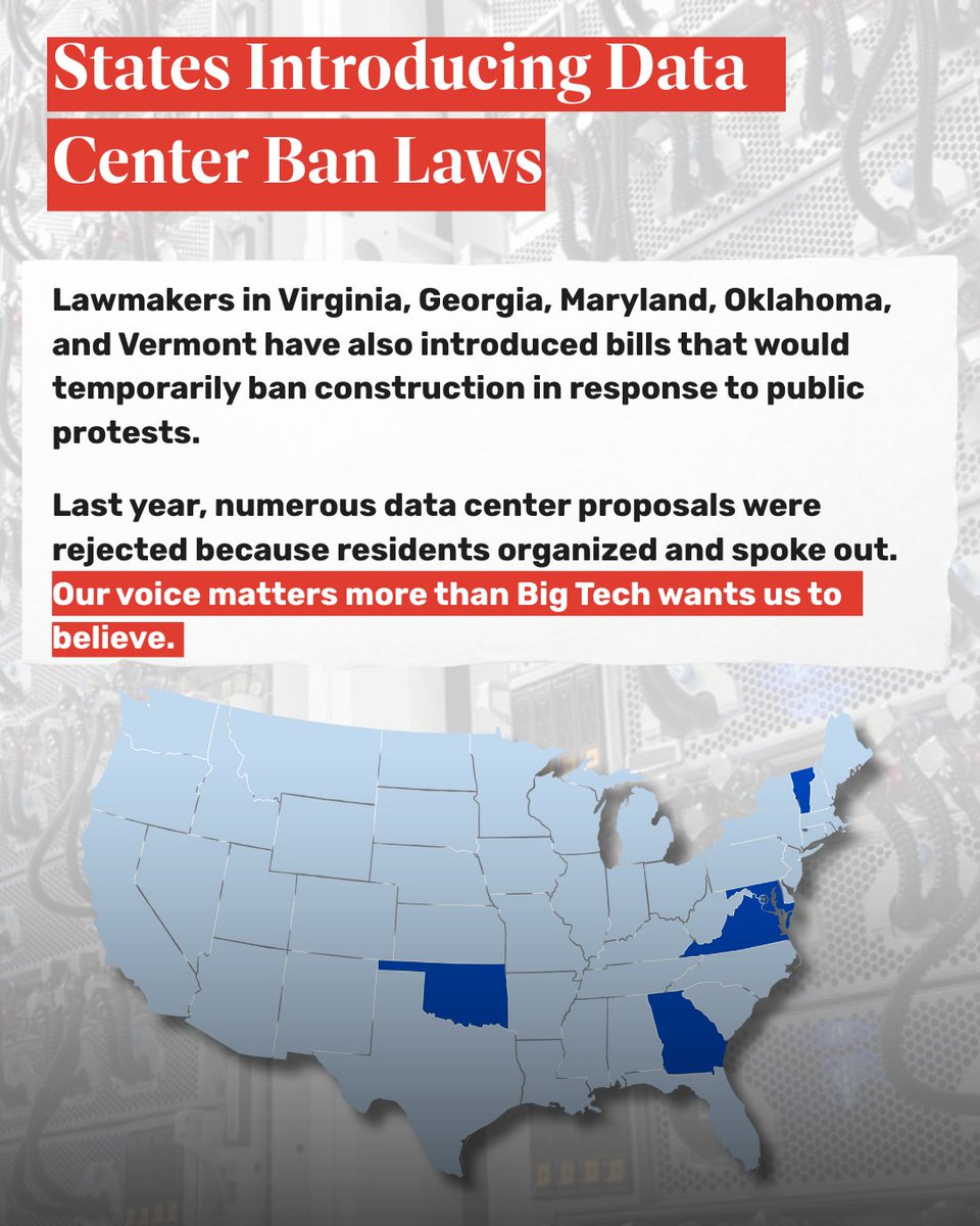 StartAUnionUFCW's tweet photo. These data centers are not here to save us, they’re here to take away our resources, increase unaffordability, and drive us away from our homes. 

Share this post to increase awareness around the data center epidemic that’s happening in our backyards. https://t.co/zVa3ezMnuI