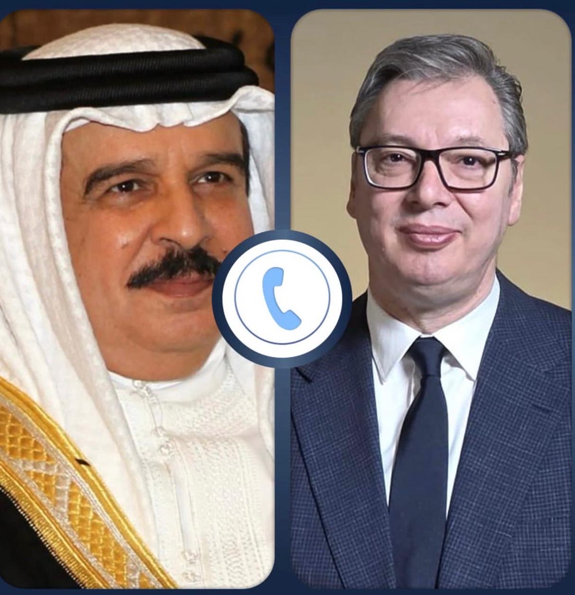 SRBinBahrain's tweet photo. The President of the Republic of Serbia 🇷🇸 Aleksandar Vucic spoke today with His Majesty Hamad bin Isa Al Khalifa, King of the Kingdom of Bahrain 🇧🇭 regarding the serious security situation following the rocket attacks.
He expressed deep concern over the regional escalation and emphasized that preserving peace and stability is crucial for the Middle East and global security. Serbia supports restraint, dialogue, and diplomatic solutions.
The President of Serbia 🇷🇸 conveyed solidarity with the people of Bahrain and affirmed Serbia’s readiness to contribute to de-escalation efforts in accordance with international law.