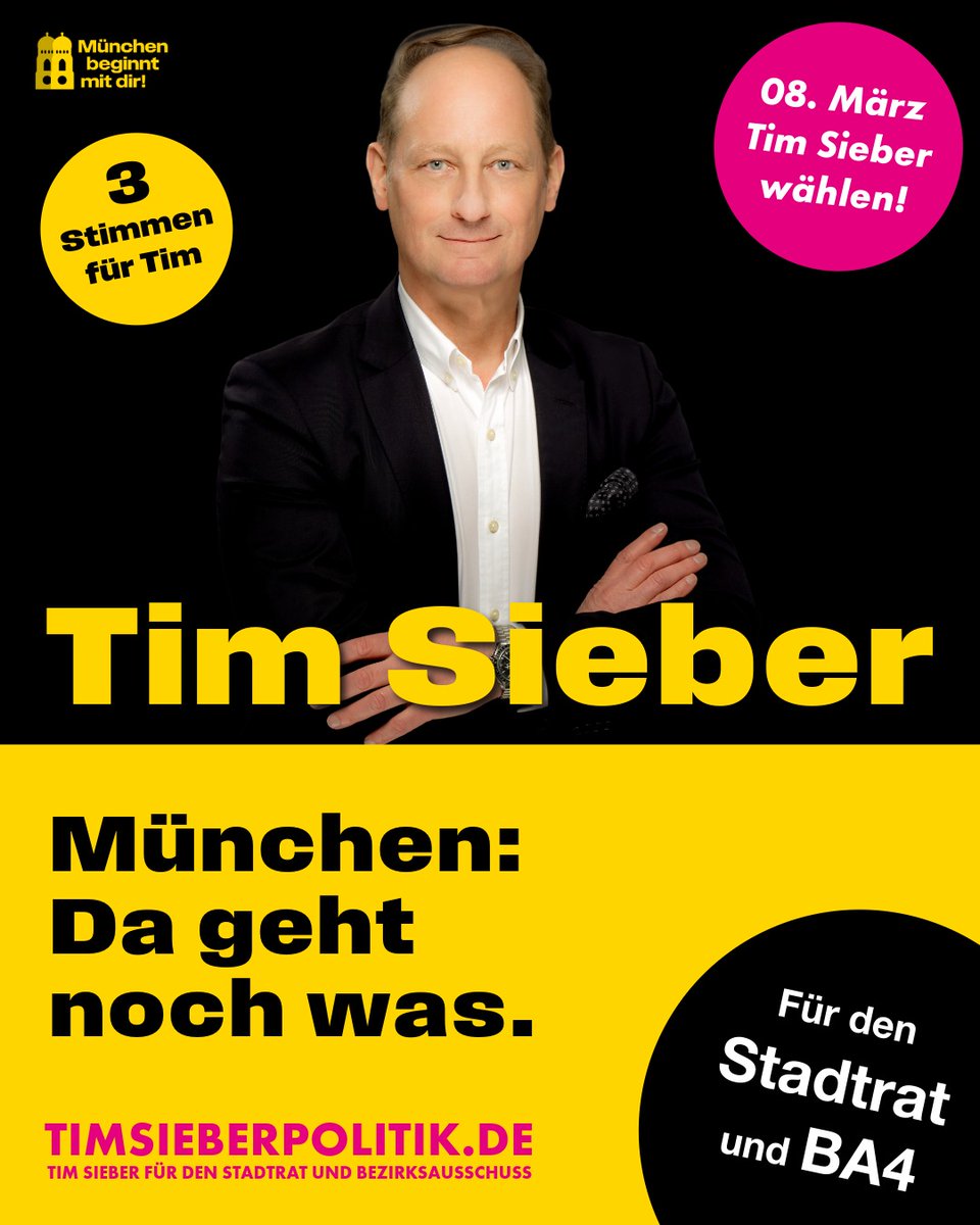 Wohnraum muss bezahlbar bleiben. 🏘️
München darf kein Luxusprojekt werden, sondern Heimat für alle.
Ich kämpfe für mehr Wohnraum und Vernunft in der Stadtpolitik.
Am 8. März: 3 Stimmen für Tim Sieber. ❤️
#Wohnraum #Heimat #MünchenFürAlle #Wahl2026