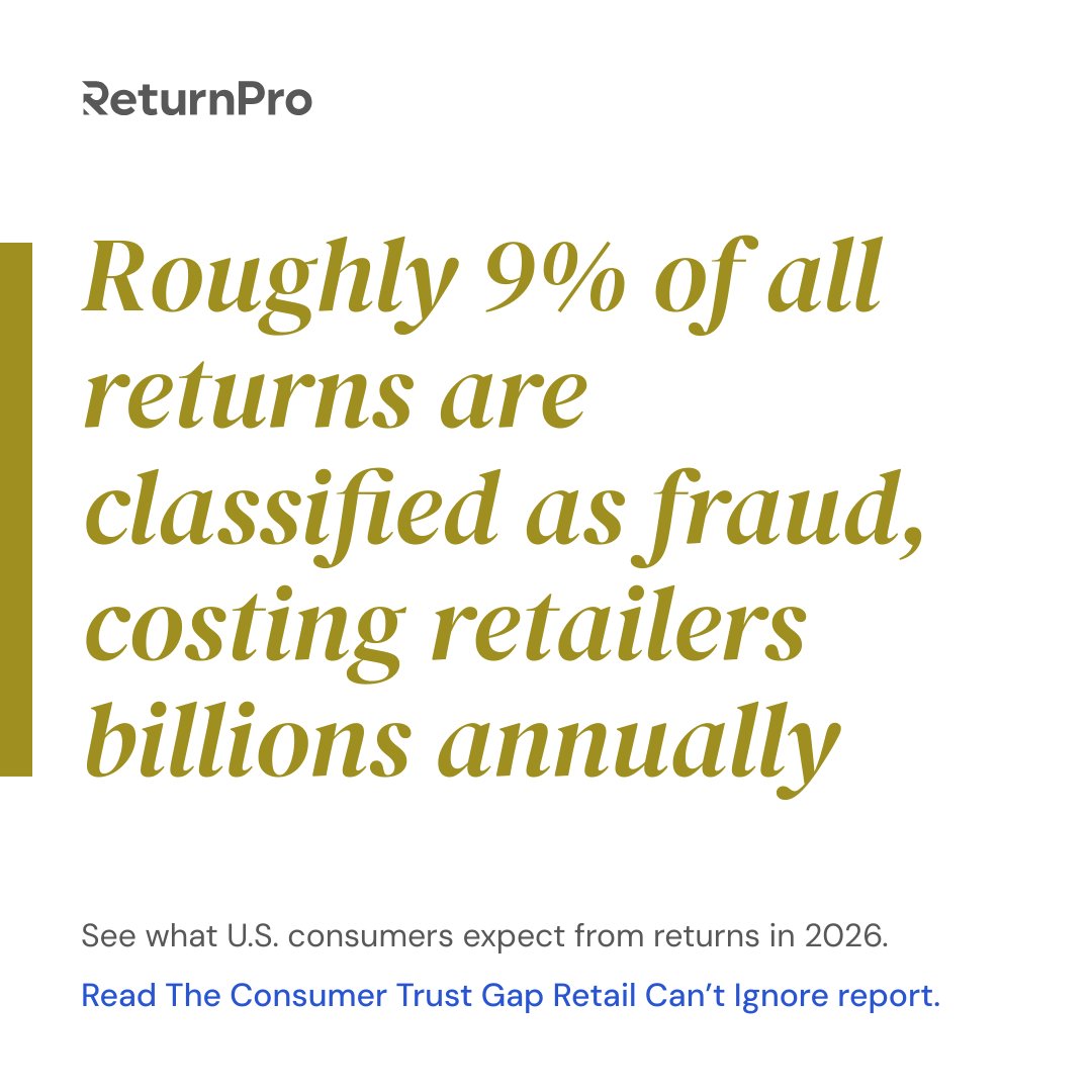 ReturnProHQ's tweet photo. ⚠️Return fraud costs retailers billions every year.

Why?

Because damaged, worn, or manipulated items can’t be resold at full value, and retailers still absorb the processing cost.

But not all high-return behavior is fraud.

When retailers treat every return the same, they create friction for good customers and still miss real abuse.

Precision matters.
Head to page 15 of our Consumer Trust Gap report to read more:

https://t.co/jWdZQX9eyS
