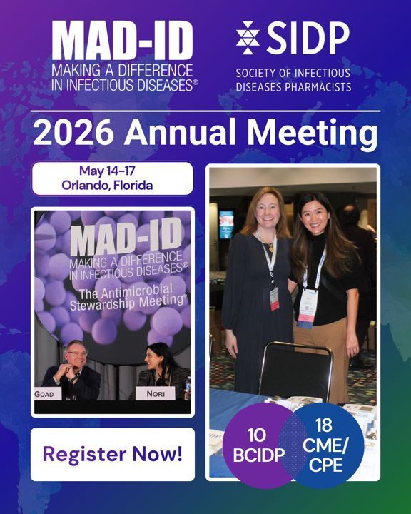 MAD_ID_ASP's tweet photo. Join colleagues from across fields for ID learning and fun! Register now for the MAD-ID &amp; SIDP 2026 Annual Meeting, May 14–17 in Orlando. @SHEA_Epi @CIDRAP @PIDSociety @ALInfectDis

🔗 https://t.co/rH0p8VQNmt https://t.co/m9AhaGjKIg