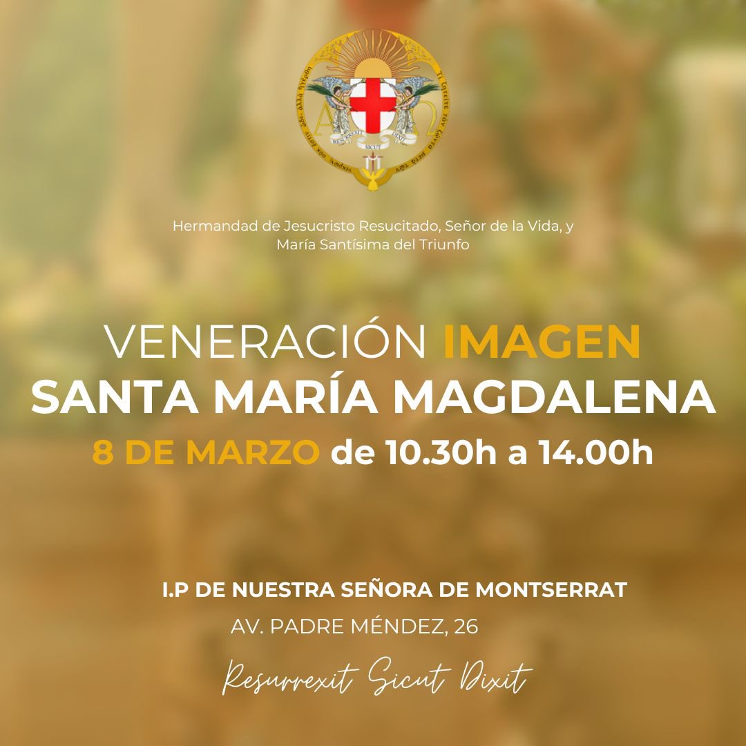 Con el ánimo de que todos los hermanos, feligreses, simpatizantes y cofrades puedan acercarse a la imagen y figura de Santa María Magdalena, tras su Bendición el próximo sábado, permanecerá expuesta para pública veneración la mañana del domingo, día 8.
