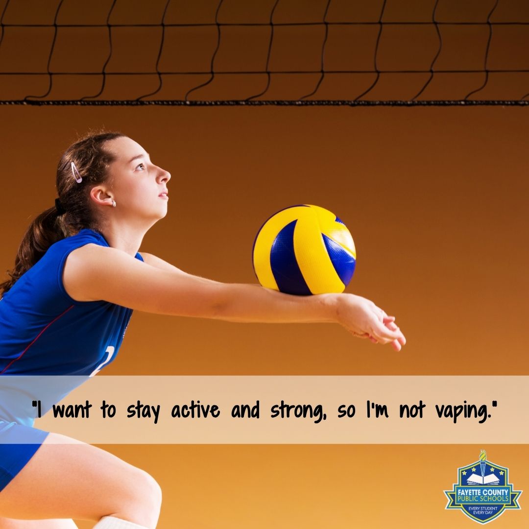 FCPSchoolsTN's tweet image. “I want to stay active and strong, so I’m not vaping.” 💪🏐 Strong lungs. Strong focus. Strong future.
Choose health. Choose vape-free.
#VapeFree #HealthyChoices #FCPSStrong