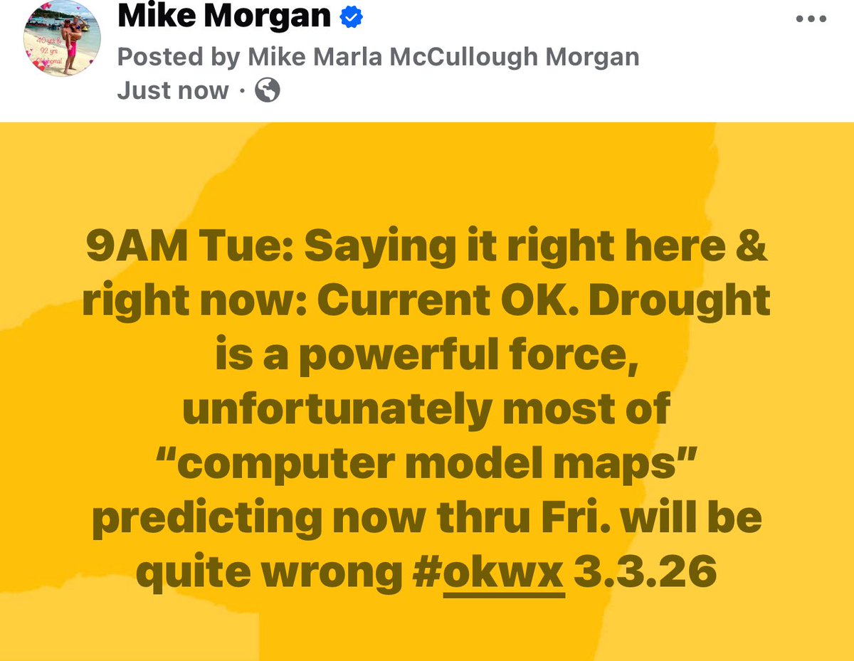 MikeMorganKFOR's tweet photo. #okwx @kfor  #wxtwitter Also, there is too much warm, dry air being sloshed around. Feed being innidated by maps and graphics that will be largely wrong. 3.3.26 https://t.co/KZjK1xslqZ