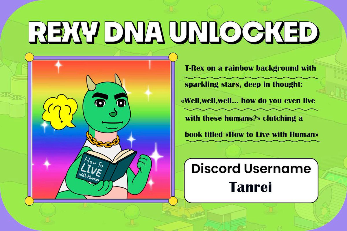 Bleims's tweet photo. New event in @TREX_chain - Rexy DNA Unlocked 🦖 
#DNAofMyRexy https://t.co/0J0Xcc94iC