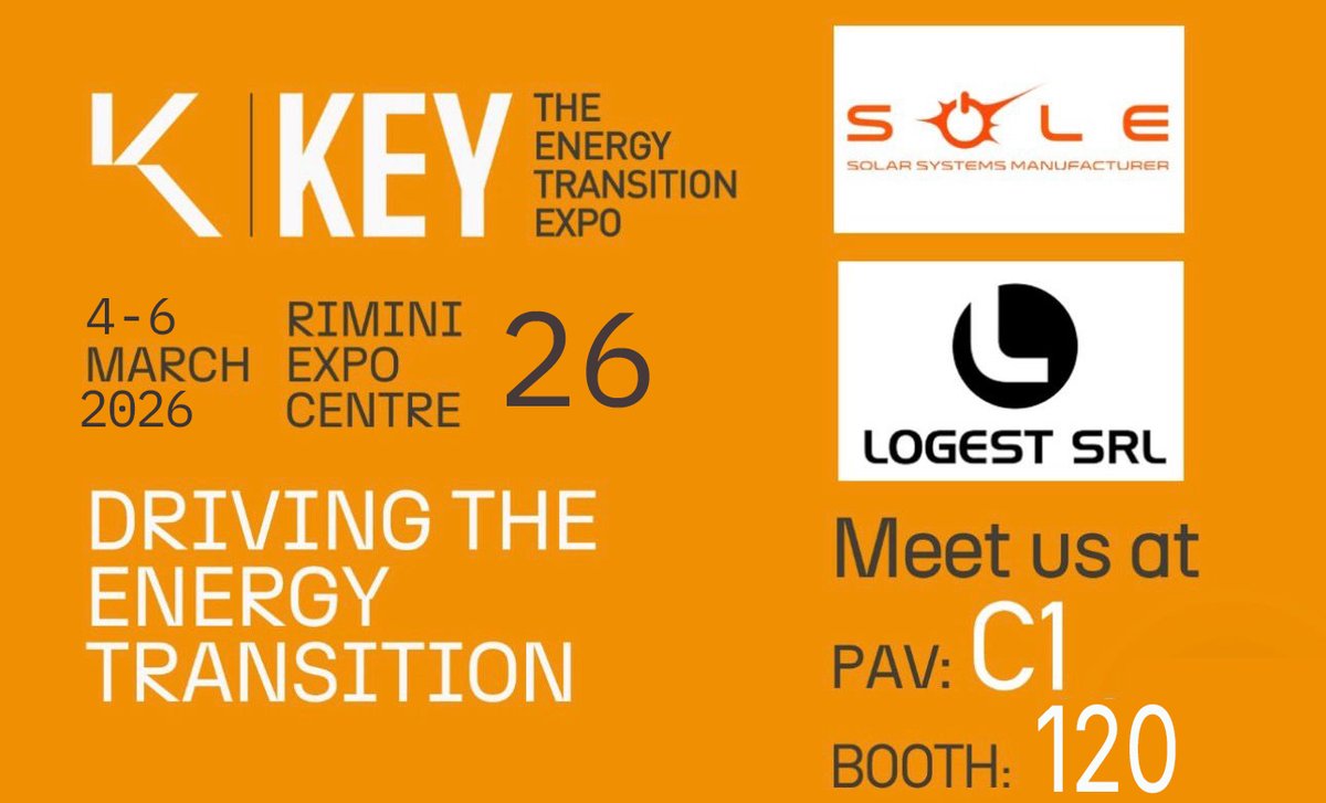 SoleSAGreece's tweet photo. Και φέτος στην KEY – The Energy Transition Expo (4–6/3/2026, Rimini 📷)!  Μαζί με τους επίσημους συνεργάτες μας LOGEST SRL παρουσιάζουμε καινοτόμες λύσεις &amp; νέα προϊόντα ειδικών προδιαγραφών για την ιταλική αγορά.  
Μείνετε συντονισμένοι!
#KeyEnergy2026 #SOLEGreece #LOGEST https://t.co/21kRXpYKai