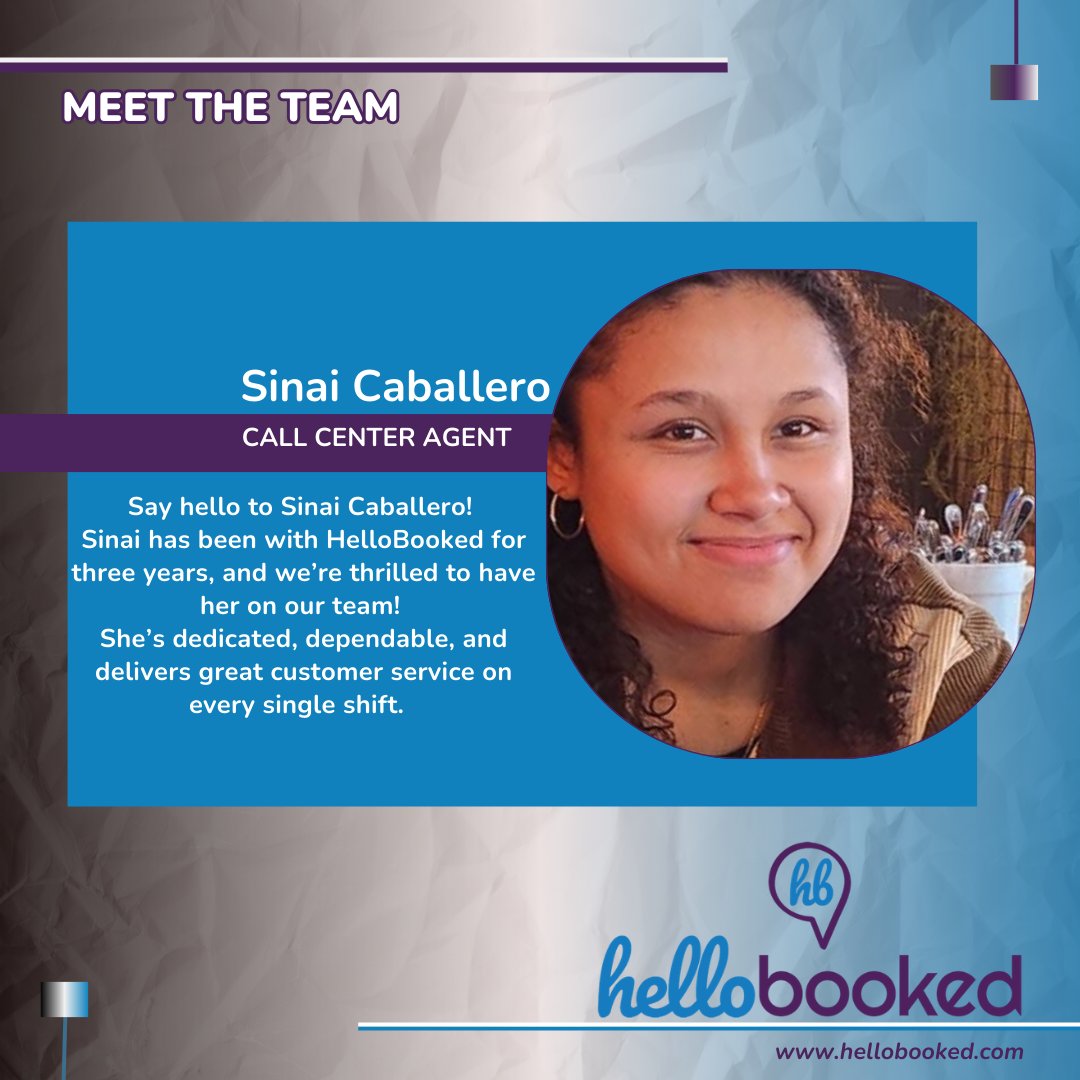 hellobookednow's tweet photo. ✨Team Tuesday - Meet Sinai Caballero✨

 For the past 3 years, Sinai has been a dedicated member of the HelloBooked team. She is always willing to lend a helping hand. 
 We are grateful for the flexibility and commitment she brings to HelloBooked and our clients every day.
 🩵💜 https://t.co/I3l0EZF3p7