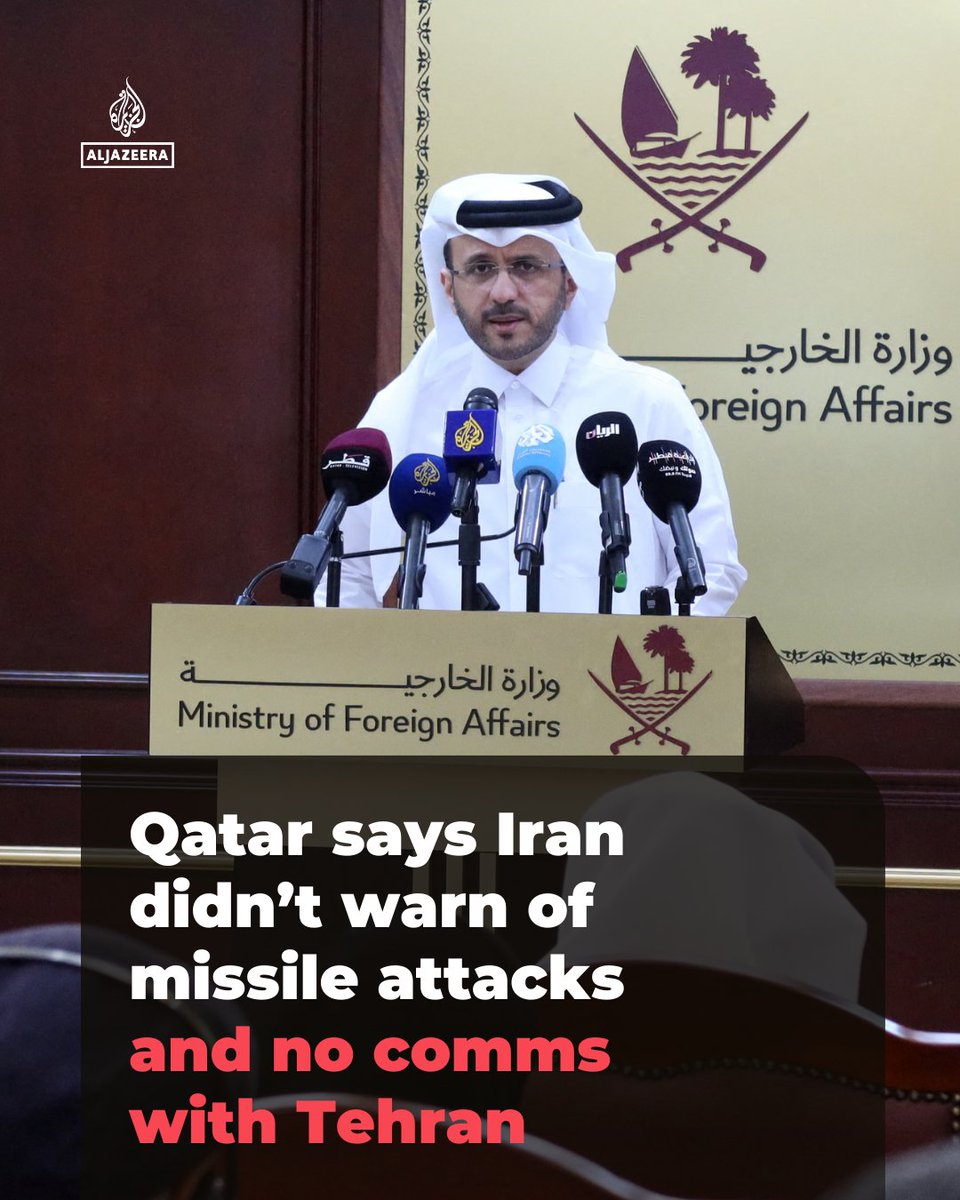 Reutersistic's tweet photo. Qatar says Iran did not notify it of incoming missile attacks as Tehran conducts a retaliatory campaign across the Gulf sparked by the US and Israel's attacks on Iran: Al Jazeera 

#Iran #IranWar #IranIsraelWar https://t.co/P5vVsZqjQE