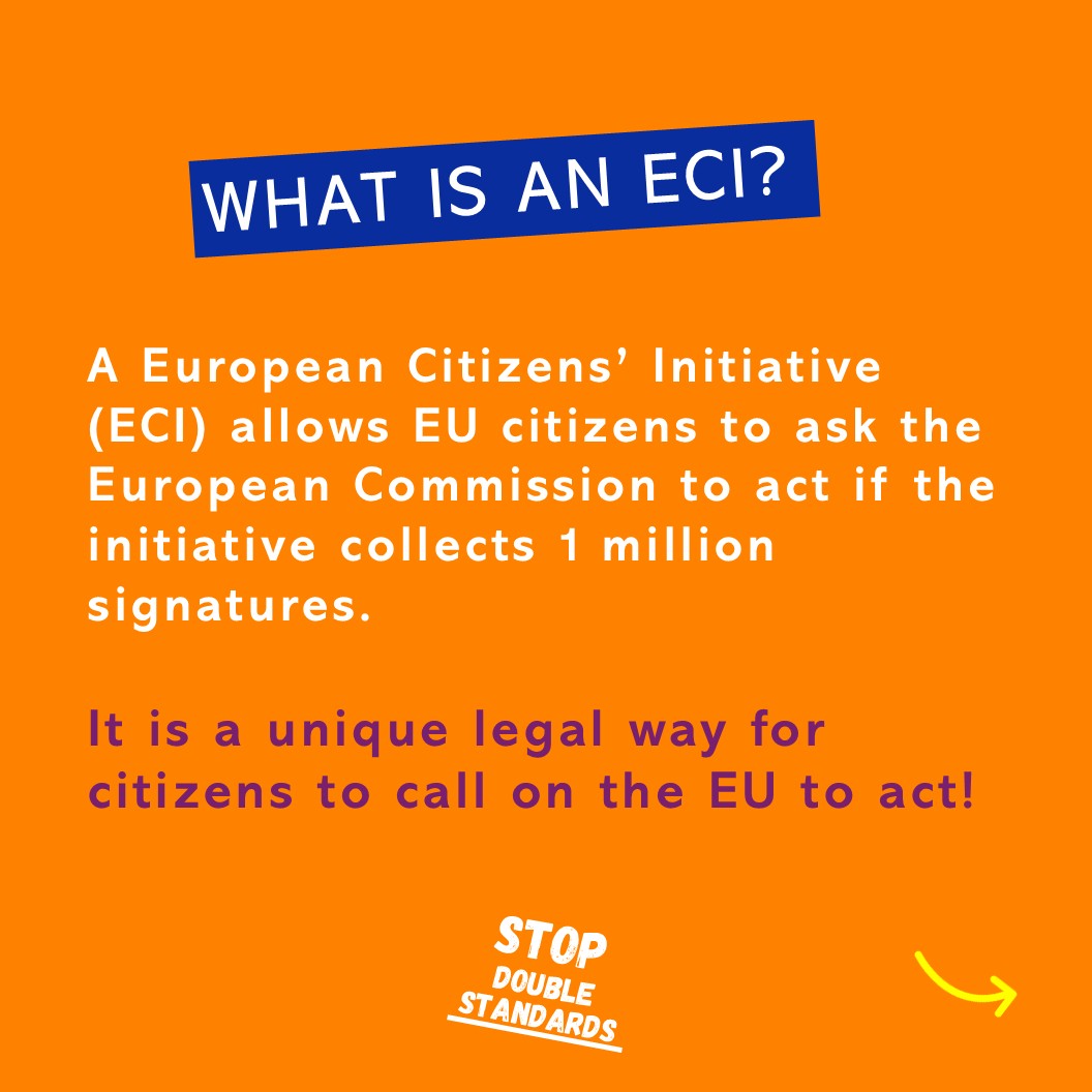 stop2standards's tweet photo. Today we are launching a European Citizens' Initiative calling on the EU to end its double standards on human rights.

Let's build a strong and credible EU in the world! https://t.co/Zy3YPNuXAh