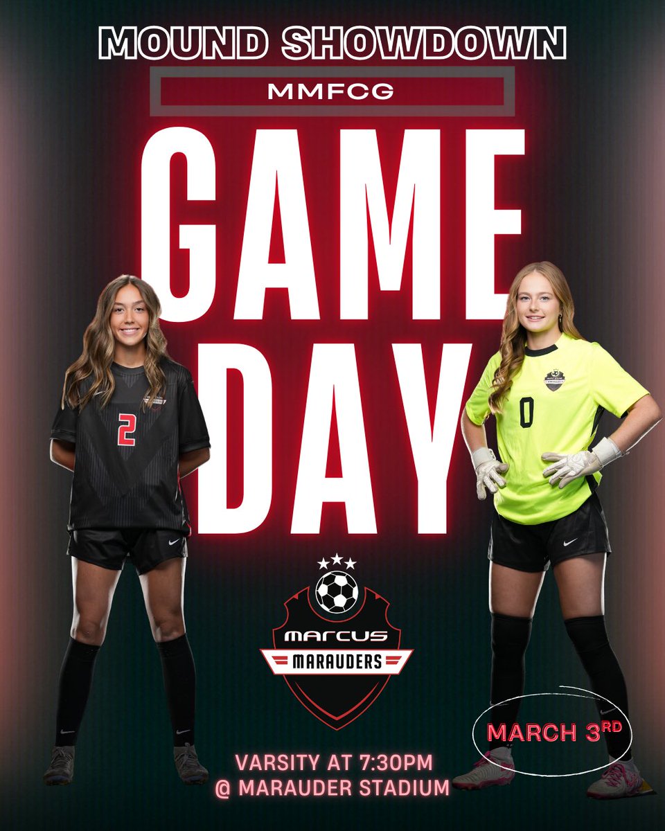 Marcus_MMFCG's tweet photo. IT’S TIME FOR MOUND SHOWDOWN!!

Come out to Marauder Stadium as your MMFCG teams take on Flower Mound!! See you all there!!⚽️💪🏼❤️ #wearthetarget https://t.co/pPlEj5gUem
