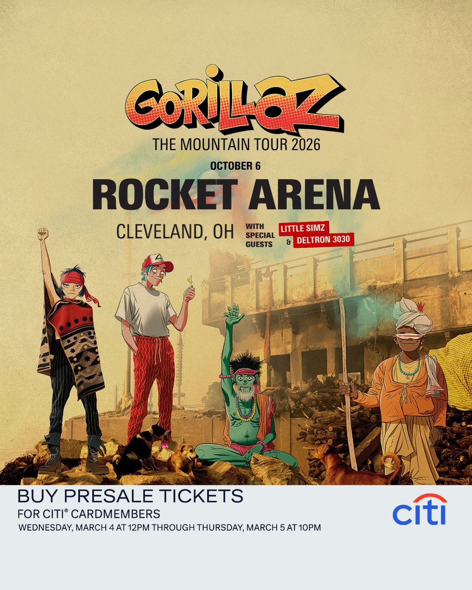 RocketArena's tweet photo. JUST ANNOUNCED… Gorillaz: The Mountain Tour is coming to Rocket Arena on October 6! Tickets on sale Monday, March 9th at 10AM.

🎟️: https://t.co/eVNpjR4m6o https://t.co/eYXKyGVydi