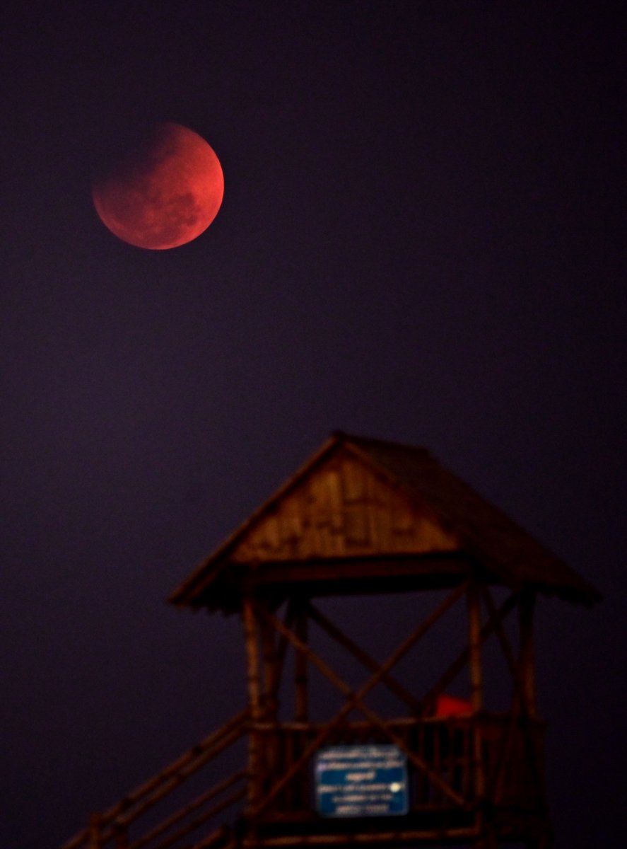 TOIChennai's tweet photo. A partial lunar eclipse seen from Chennai on Tuesday night. Photos by L R Shankar and R Ramesh Shankar https://t.co/xiFV2MUtNi