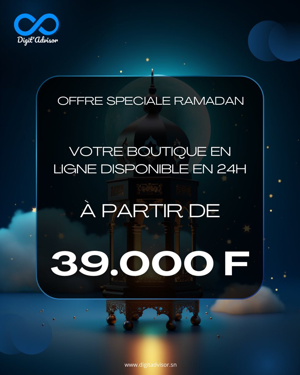 digitadvisor's tweet photo. Vendre 24h/24 pendant que vous vous reposez ou priez ? C'est possible. 🌙✨
DigitAdvisor crée votre boutique en ligne clé en main pour seulement 39 000 F.
Fini la gestion manuelle, passez au niveau supérieur pour la Korité ! 📈
Infos : https://t.co/yQaOFx8W2V
#DigitAdvisor https://t.co/JP5szqXOAu
