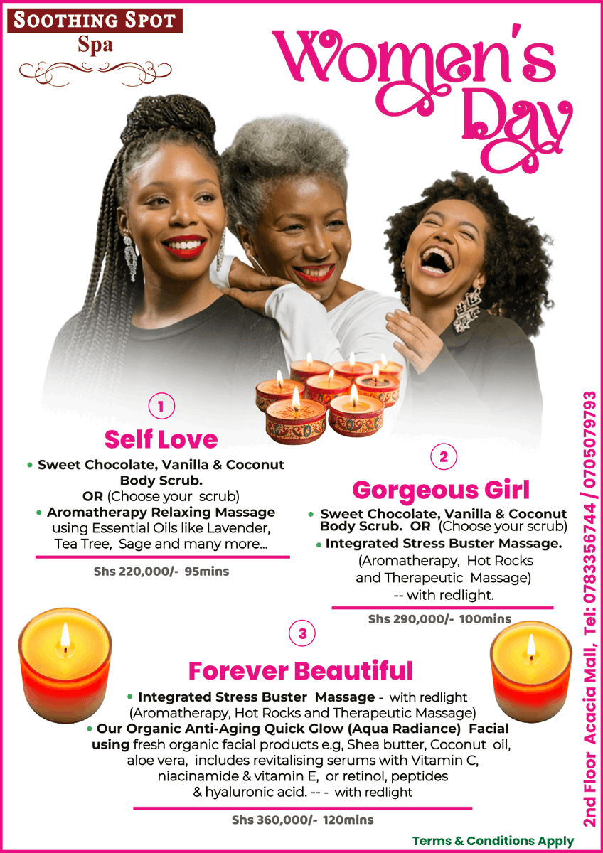 SoothingSpotSpa's tweet photo. Behind every strong family, business and dream.... there's a powerful woman 🌸 This Women's Day, let's appericiate her intentionally. Special Spa packages available now. #WomensDay #CelebrateWomen https://t.co/bNd2sNsYax