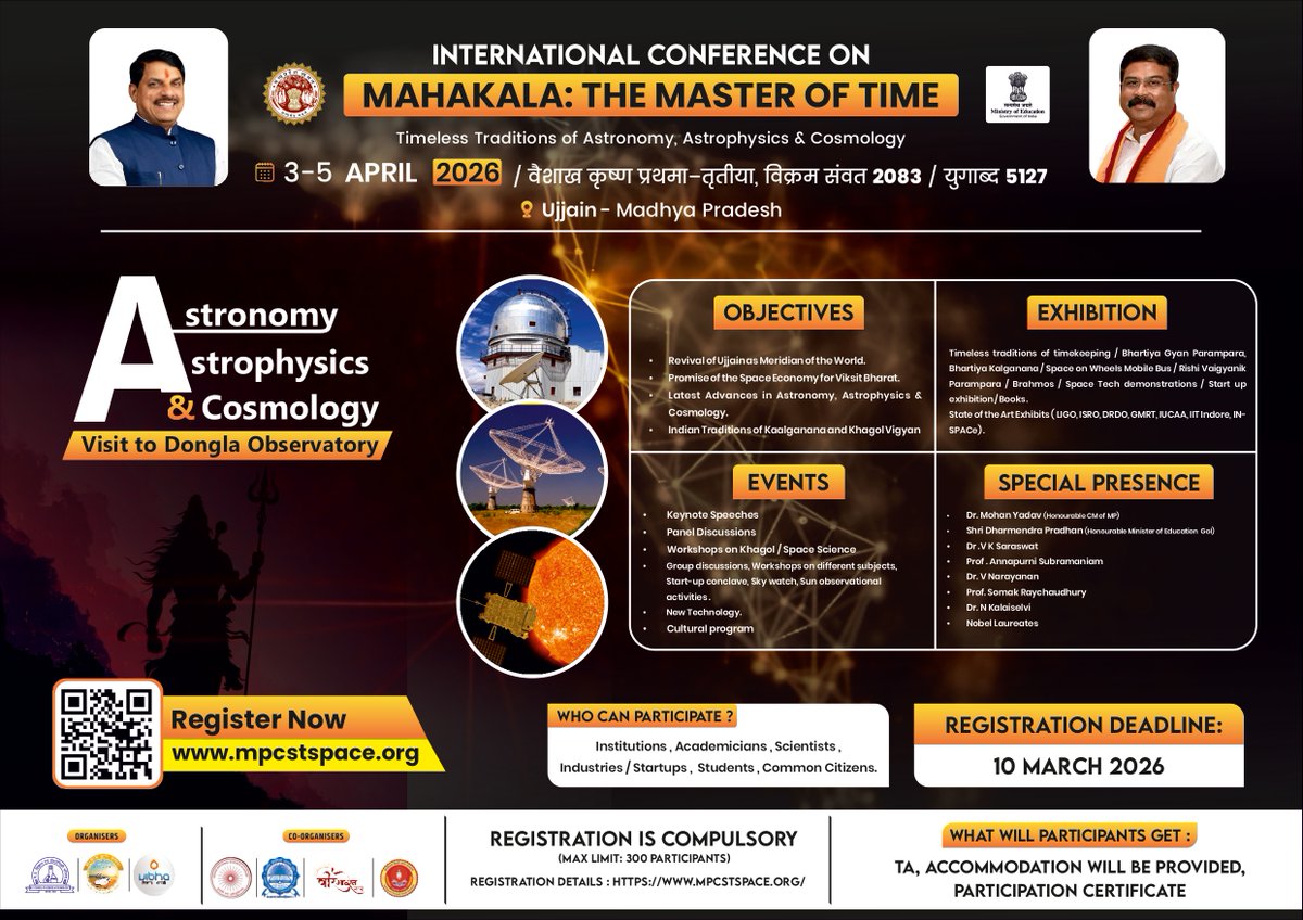 🌌✨ महाकाल – “The Master of Time” | 📍 Ujjain | 🗓 3–5 April

Join us in the sacred city of Ujjain for the International Conference “The Master of Time” — a grand confluence of scholars, researchers, and enthusiasts passionate about:
🔭 Traditional Indian Astronomy
📐 Pañcāṅga