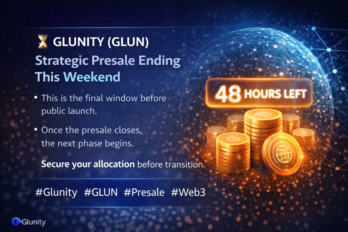 Meta_ken1's tweet photo. ⏳ GLUNITY (GLUN) Strategic Presale ends this weekend.
This is the final window before public launch.
Once the presale closes, the next phase begins.
Secure your allocation before transition.
#Glunity https://t.co/UUgm9vckdA
