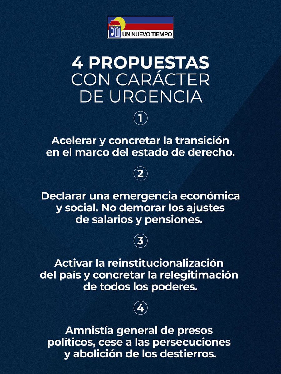 CarlosValero08's tweet photo. Hoy nuestro @partidoUNT cumple 20 años luchando por la unidad, El Progreso y la plena vigencia de nuestra democracia y la Constitución Nacional. Hemos tenido que trabajar incansablemente para recuperar el valor del voto, de la unidad y algo muy importante, de la palabra empeñada. Aferrarse a tus convicciones y a los acuerdos unitarios en muchas cosas ocasiones nos costó incomprensiones de nuestro pueblo y ataques de los aliados. 
Entendemos que la política es una carrera de 42 kilómetros y que la reconstrucción de nuestro país no puede estar sujeto a improvisaciones, atajos o inconsistencias. #20añosUNT Unidos hagamos grande a Venezuela. 
Nuestras propuestas son claras, si aplicamos estos 4 principios descritos en la imagen, nuestro país despega.! Dios bendiga a Venezuela