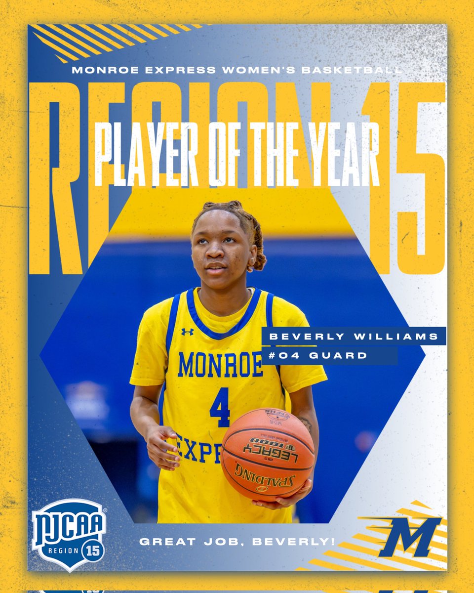 MonroeExpress's tweet photo. Beverly Williams has been selected as the Region 15 Player of the Year! She also earns a spot on the All-Region First Team. https://t.co/ZfLzfVc3c7
