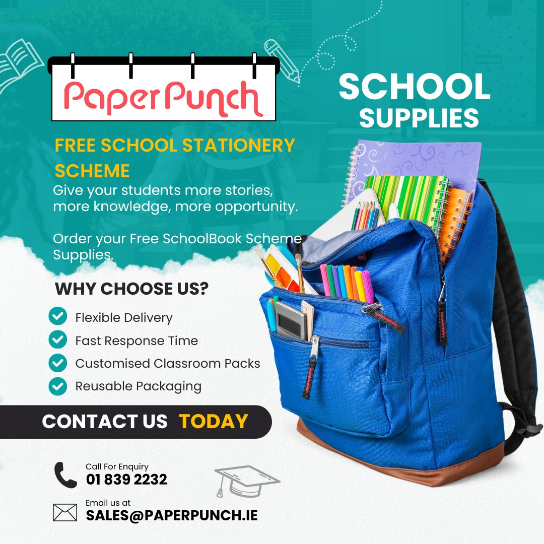 Paperpunch1's tweet photo. Supporting schools. Supporting communities.

Ask us about our FREE Stationery Scheme. 📚

#EducationMatters https://t.co/z0j3t5BsqY