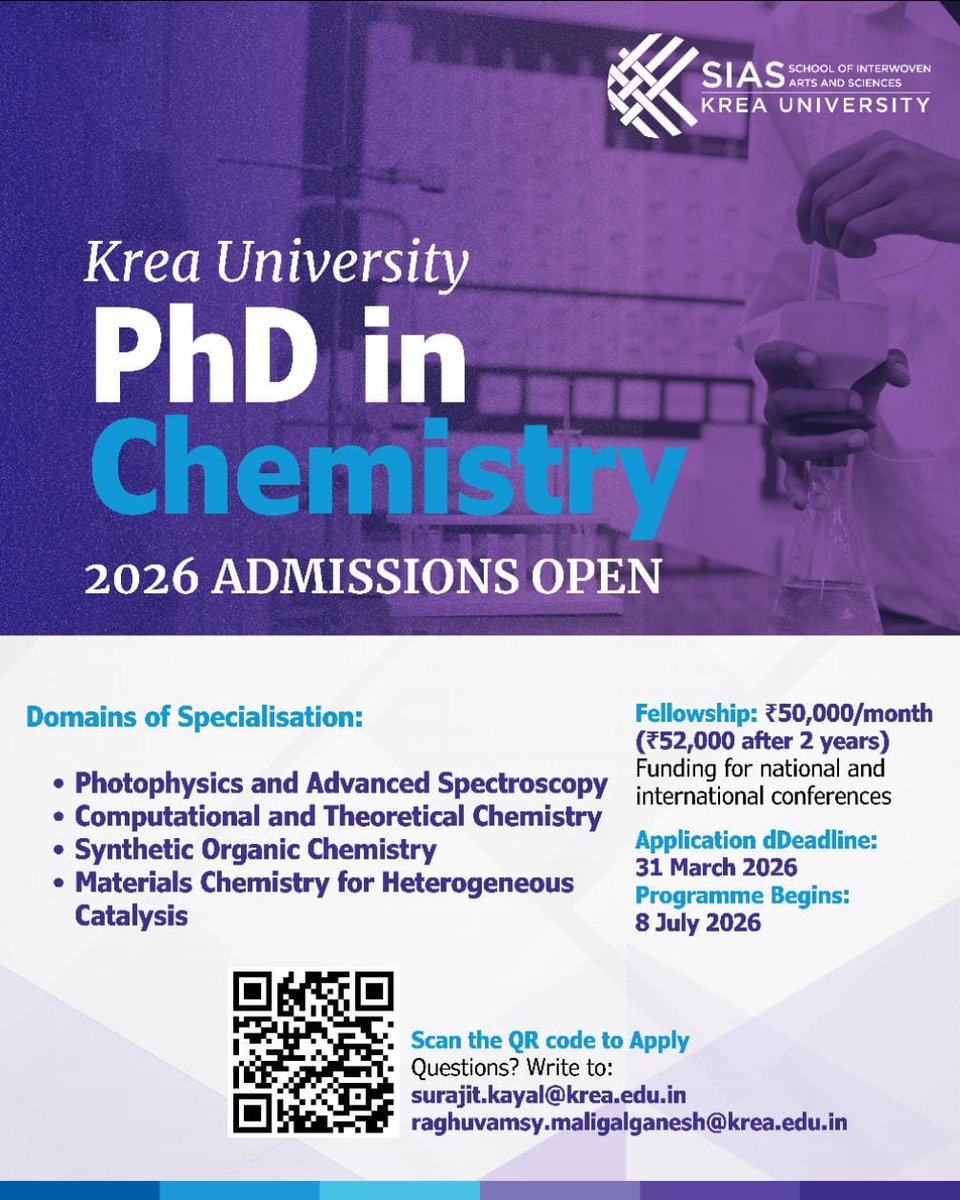 DebajitMaiti's tweet photo. We're accepting application for PhD in Chemistry at @kreauniversity ! Interested candidates are encouraged to apply; opportunity for #PhD in #Chemistry https://t.co/lQLZkQTTeM